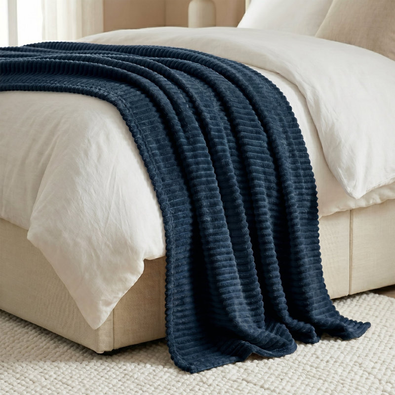 Couverture en molleton moelleux Kacey, Lit simple, Marine