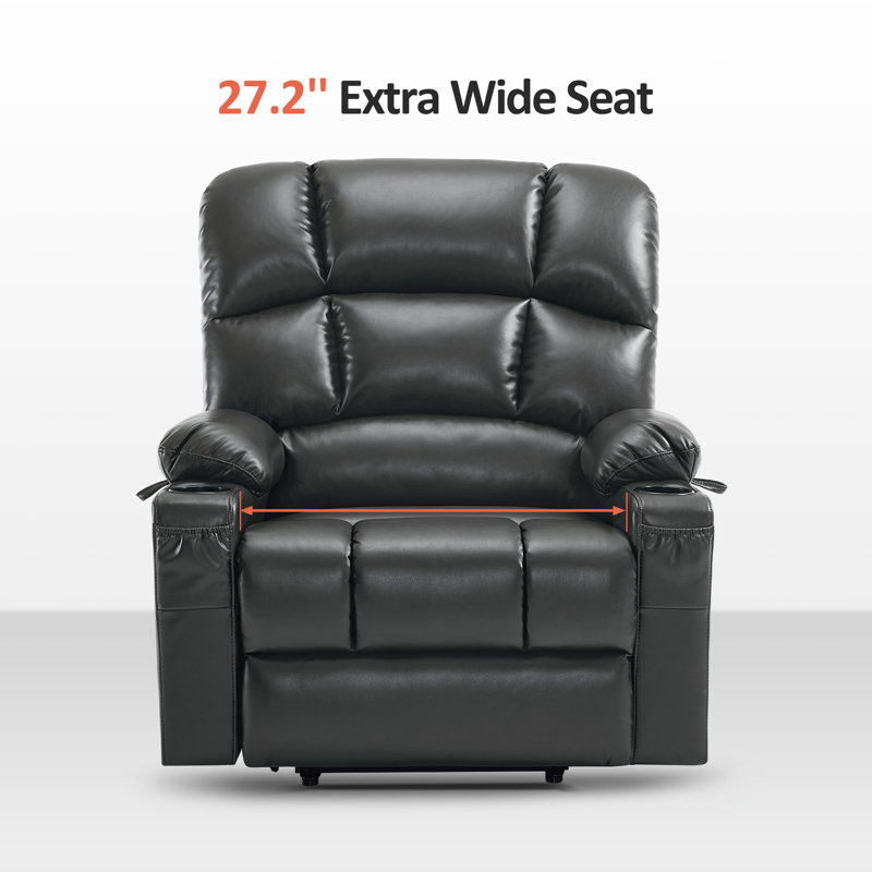 Megham Wide Lay Flat Dual Motor Power Recliner Lift Chair with Massage and Heat, Faux Leather, Gray Faux Leather