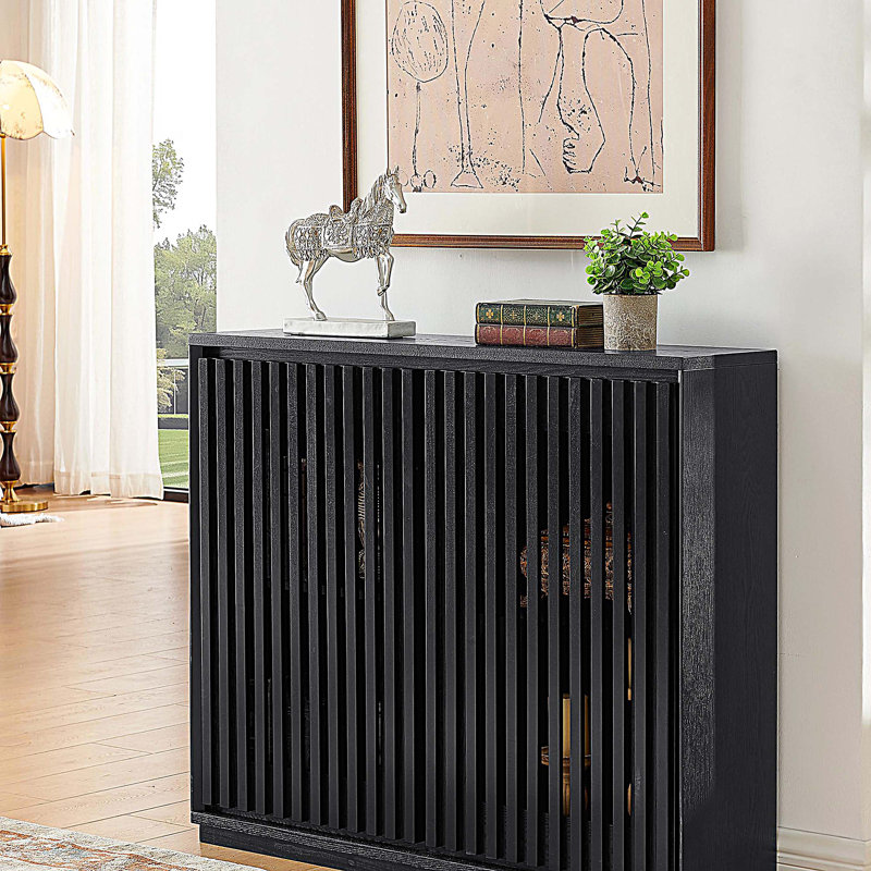 Fluted Hollowed Out Sideboard Cabinet, Buffet Cabinet with Storage, Accent Cabinet Storage Cabinet, Black