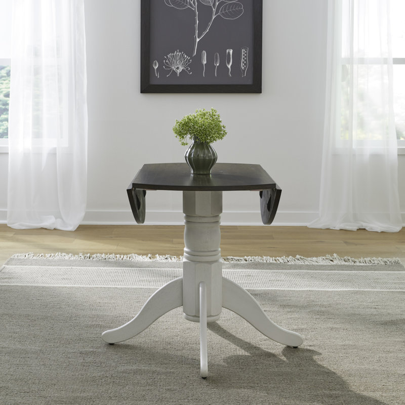 Luz 3 Piece Drop Leaf Table Set w/ Slat Back Side Chairs, Brown/White