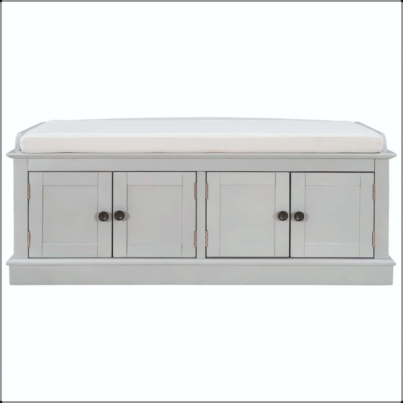 Banc de rangement avec 4 portes, tablettes réglables et coussin amovible, Gris délavé, Gris délavé
