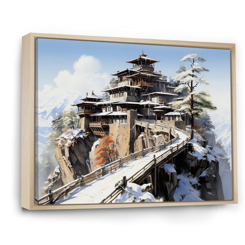 Art asiatique, monastère tibétain VII - reproduction, H 16 po x l 32 po x P 1 po, Cadre naturel flottant