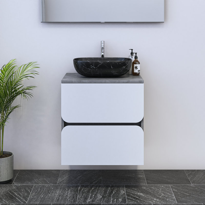 Kaydin 23.6'' Single Bathroom Vanity with Top, Black, Concrete