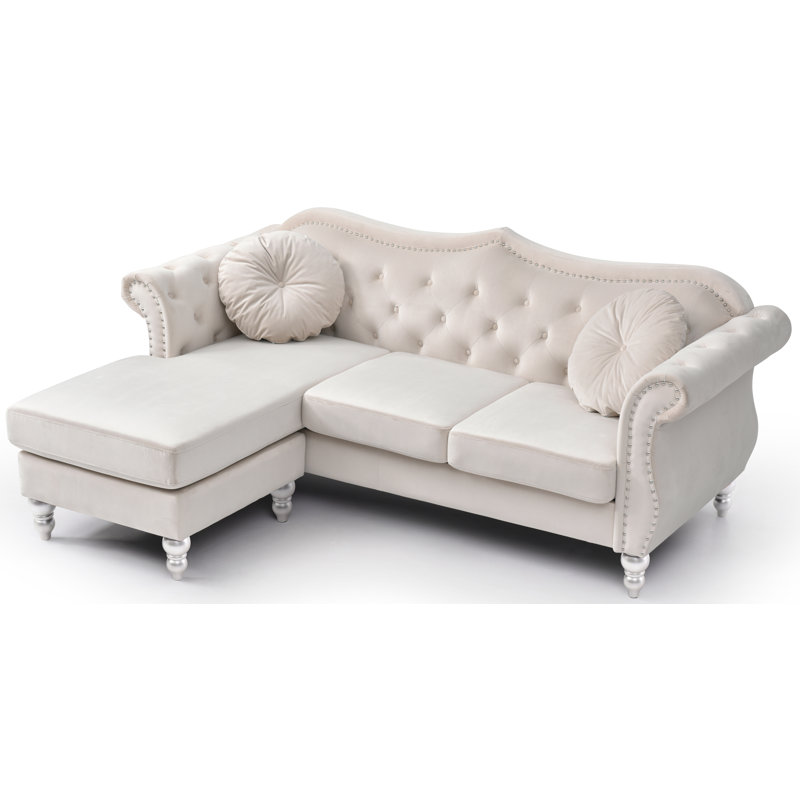 2 - Piece Upholstered Sectional, Ivory Velvet