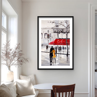 Couple marchant près d'un café - reproduction de chambre à coucher contemporaine