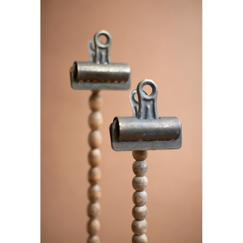  Ensemble de 2 perles en bois sur base avec pinces décoratives H 13,5 po