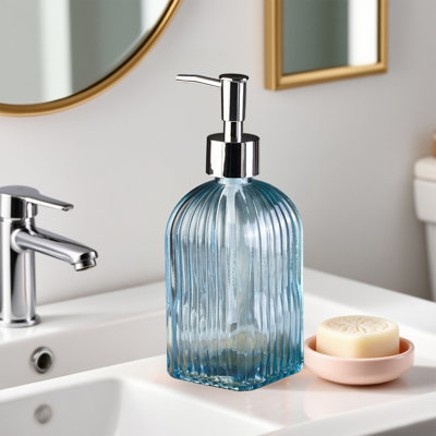 Bouteille d'eau à rayures verticales Bouteille de savon liquide en verre coloré Type de presse Bouteille de savon Shampooing ménager Gel de douche Bouteille vide