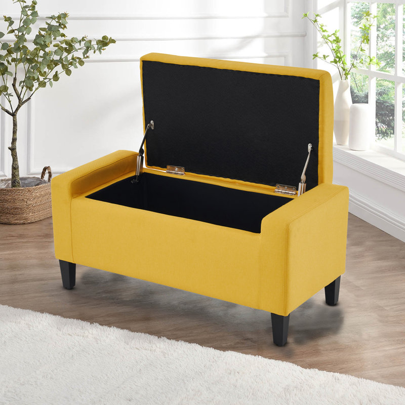 Luxury Crushed Velvet Ottoman Stool, Linen, Ochre