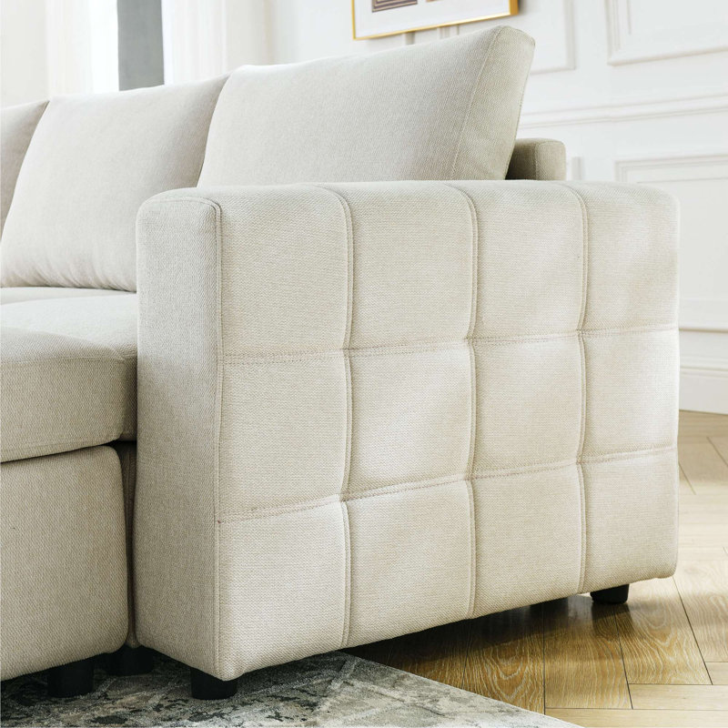 Canapé modulaire 6 pièces rembourré, Mélange de polyester beige
