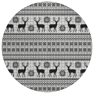 Machine Washable Indoor/Outdoor Christmas Reindeers Xhevrie Silver Rug