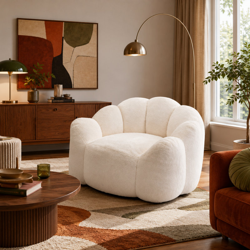 Fauteuil à billes en peluche d'inspiration lotus moderne avec anneau de traction, siège de salon sans assemblage pour chambre à coucher, salon, dortoir