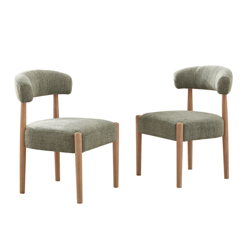 19.1'' H Upholstered Side Dining Chair (Set Of 4), Green Polyester, Medium Wood