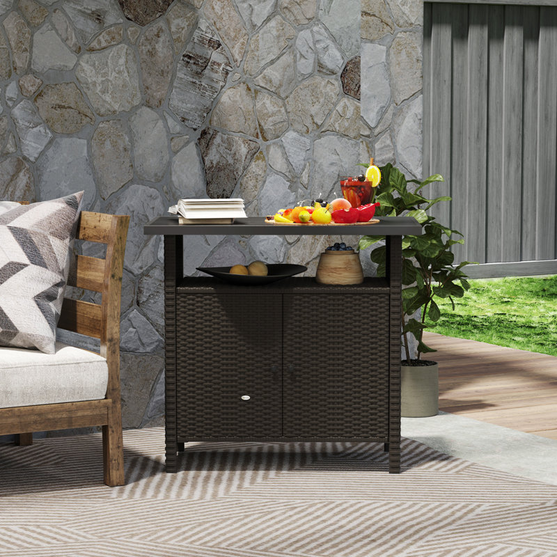 Wicker Outdoor Storage Cabinet With Two Doors And Shelf For Outdoor Pool Towel Storage, Dark Coffee, Dark Coffee