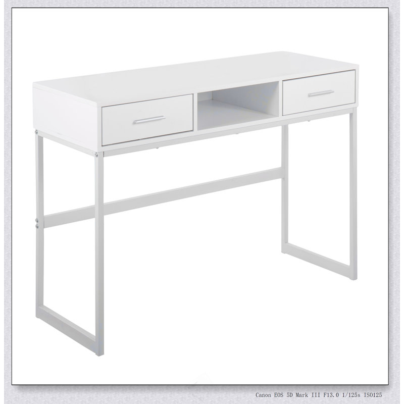 Console contemporaine en métal et bois, Blanc