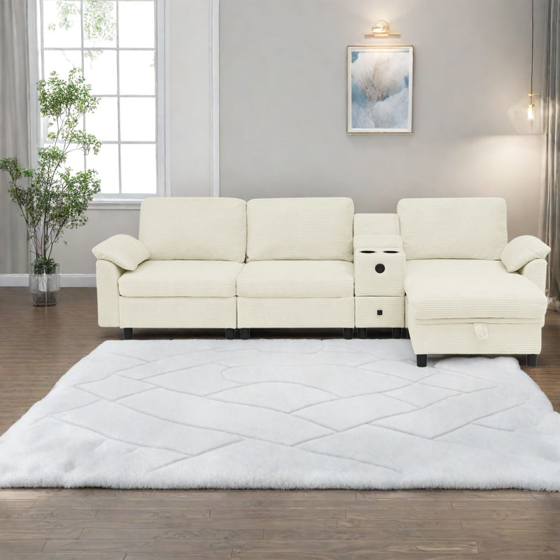 Canapé modulaire avec rangement, canapé moderne beige, Beige