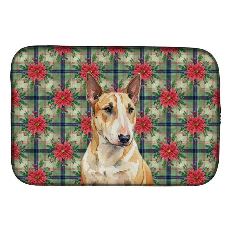 Tapis de séchage miniature Bull Terrier Christmas PoinsettIas