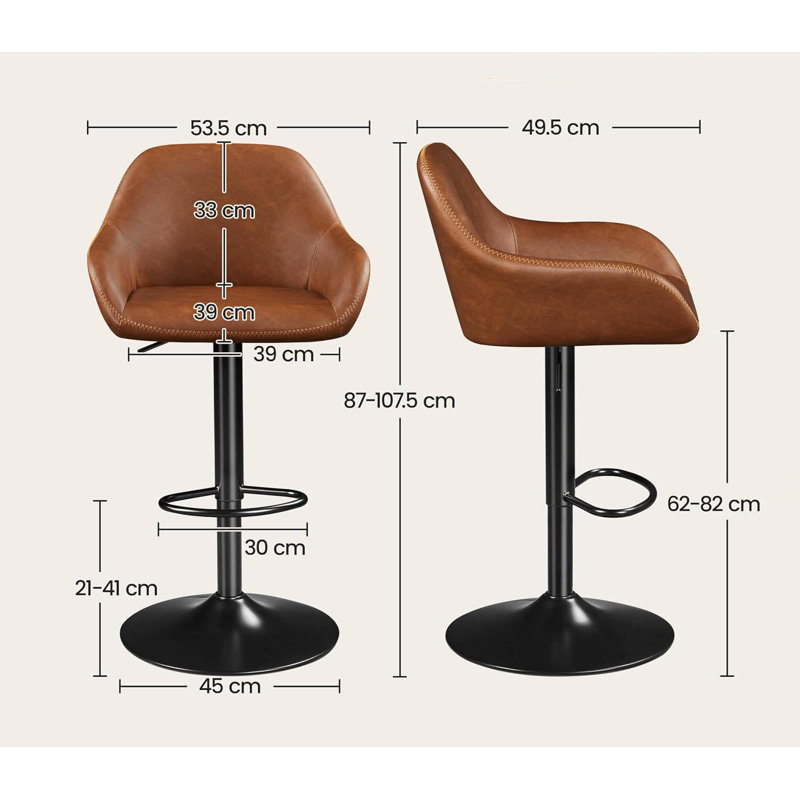 Adjustable Height Counter Stool with Metal Frame, Brown