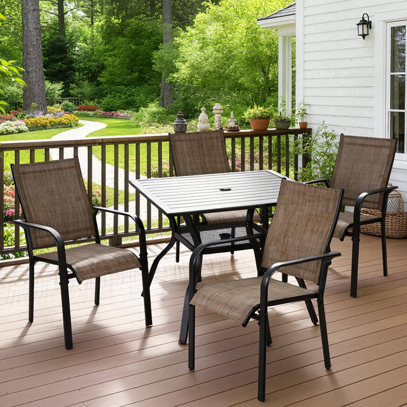 5-Piece Outdoor Dining Set with 4 Regular Chairs & Rectangular Table for Garden, Backyard, Poolside, Deck - Brown, Brown