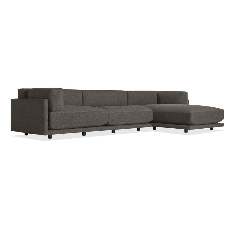 Sunday Chaise Sectional, Kelso Charcoal 100% Polyester, Right Hand Facing