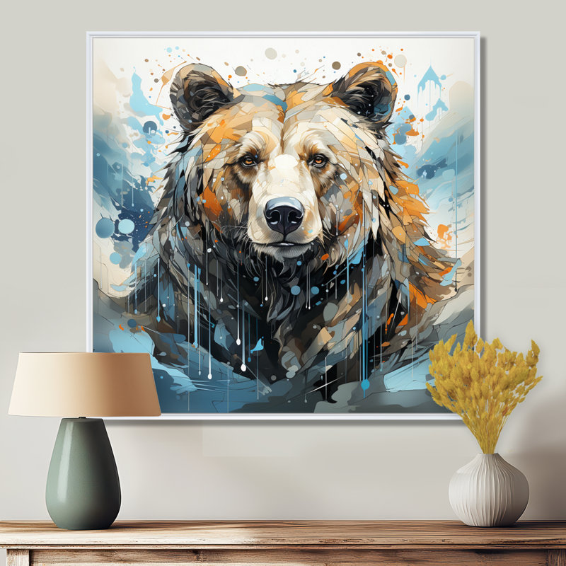 Représentation abstraite d'un mouvement d'ours sur toile, 44" H x 44" W, Cadre flottant blanc