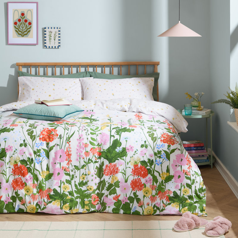 Cottage Garden Cotton Blend Floral Duvet Cover Set with Pillowcases Included, Single Duvet Cover Set + 1 Standard Pillowcase