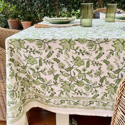 Nappe carrée - Chintz floral vert et blanc