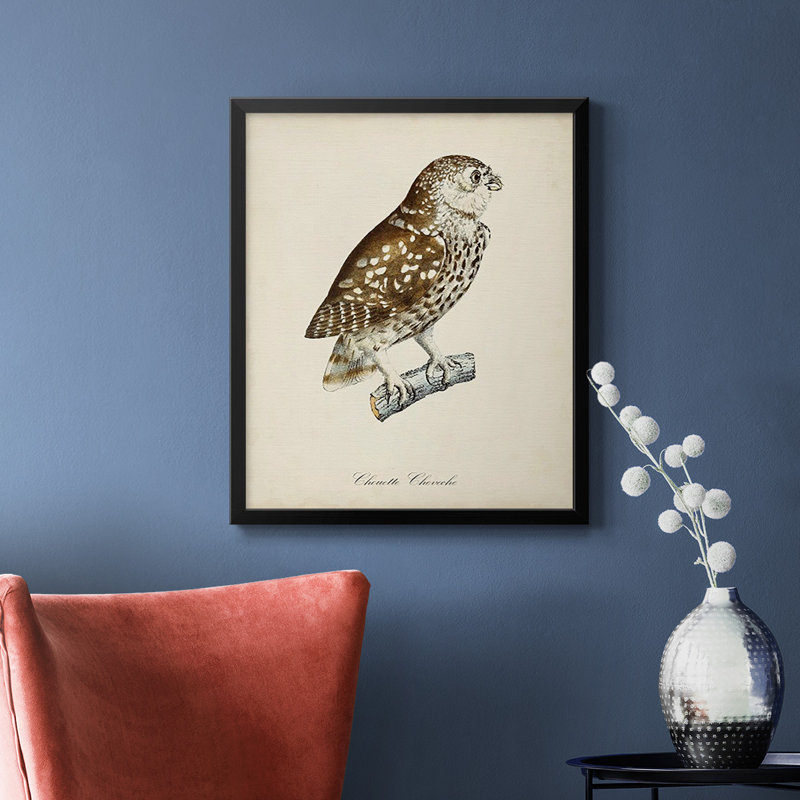 French Owls I - Toile encadrée de qualité supérieure - prête à être accrochée, Cadre noir, H 24 po x l 20 po