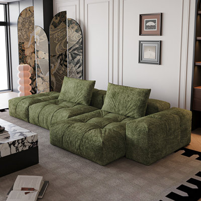 Retro sofa in the living room Green fabric sofa the imperial Concubine position