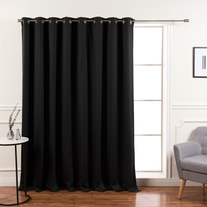 Lucca Solid Fire Retardant Blackout/Room Darkening Grommet Single Curtain Panel, 100" W x 96" L, Black