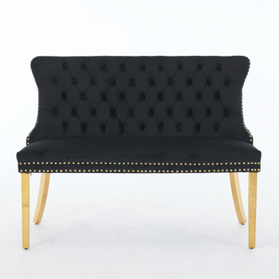 Velvet Tufted Loveseat Bench, Mid-century Modern, 2-seat Dining Bench