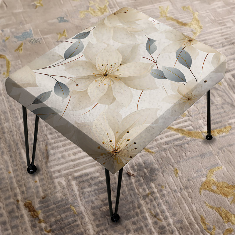 Elegant Ivory Floral Pattern - Floral Rectangle Ottoman