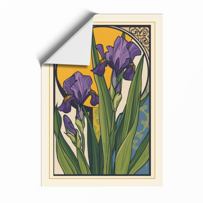 Purple Irises In Gold Botanical - Print