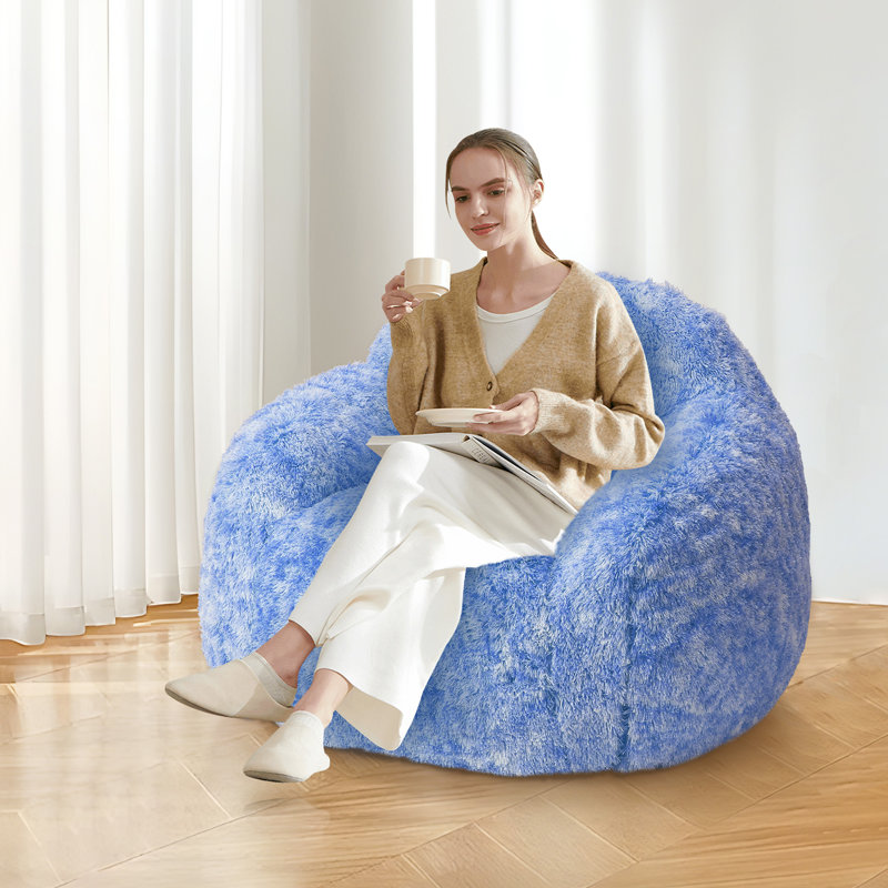 Fauteuil à billes Soft Fluffy, Polyester bleu