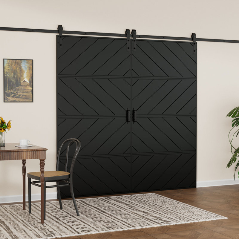 Porte de grange coulissante noire 84 po x 84 po, 84 po x 84 po, Noir, noir, noir, noir