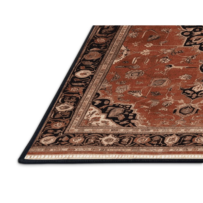 Machine Washable Persian Brown Area Rug, Round 5'