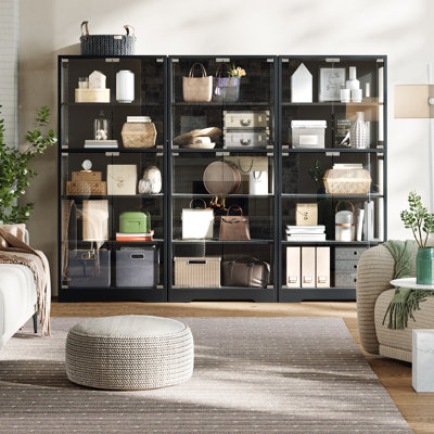 Modern 5 Layer Display Cabinet, Curio Cabinet with RGB Color Lights, Glass Display Cases for Collectibles, Tall Storage Cabinet with Glass Doors