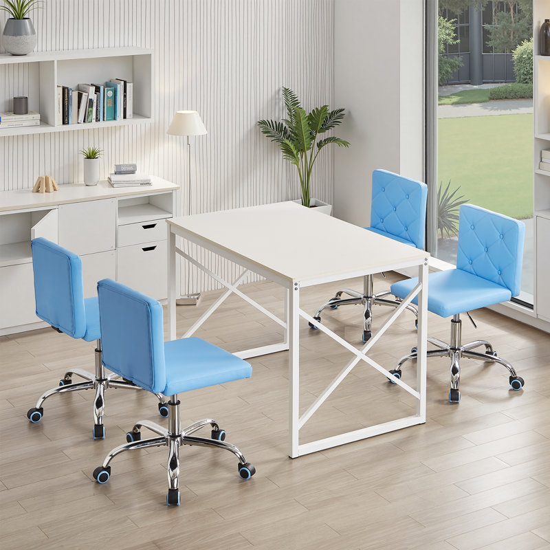 Lavdi Armless Office Desk Chair Modern Tufted Task Chair Faux Leather Upholstered Computer Chair with Adjustable Seat Height