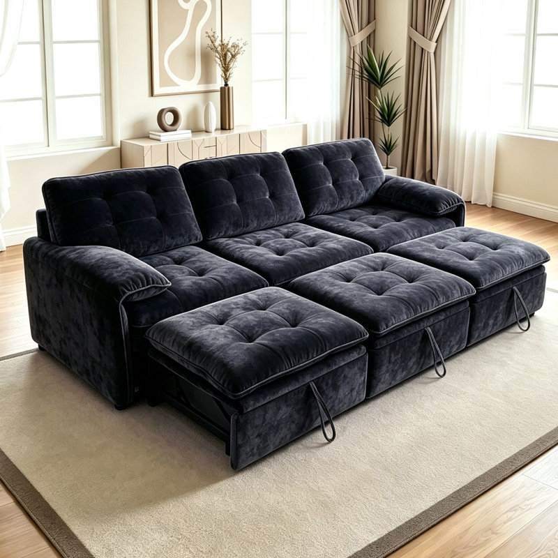 Canapé-lit modulable de 259 cm (102 po), canapé-lit avec dossier réglable et poufs dépliables, canapé d'angle rembourré et confortable pour salon