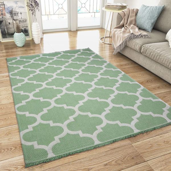 Marlow Home Co. Imes Flatweave Cotton Green/Light Grey Rug | Wayfair.co.uk