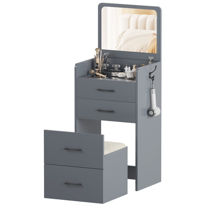 Dressing Table with Mirror, Grey