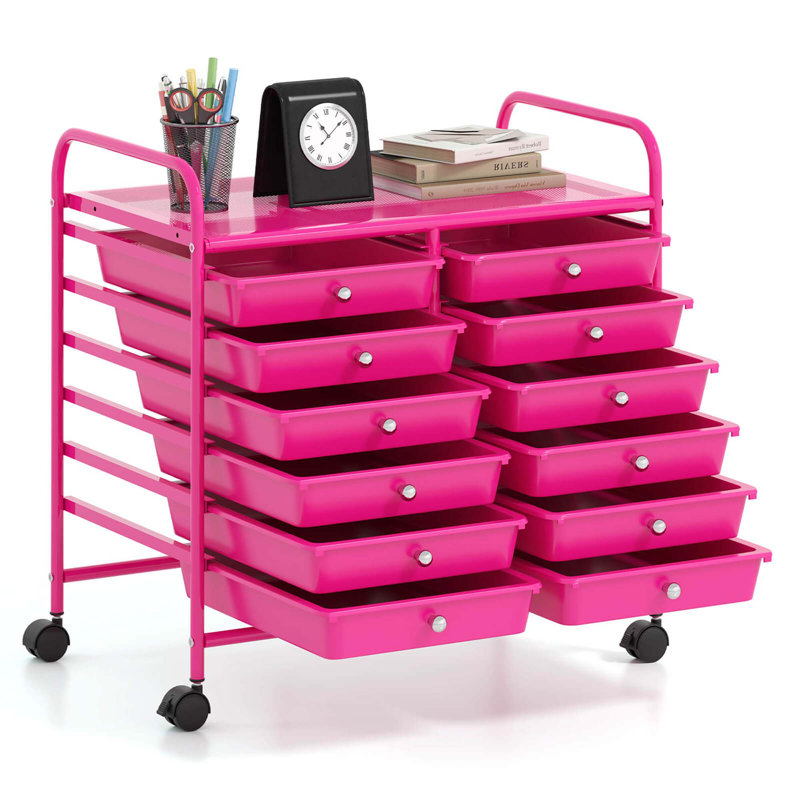 12 bacs de rangement à roulettes, Rose