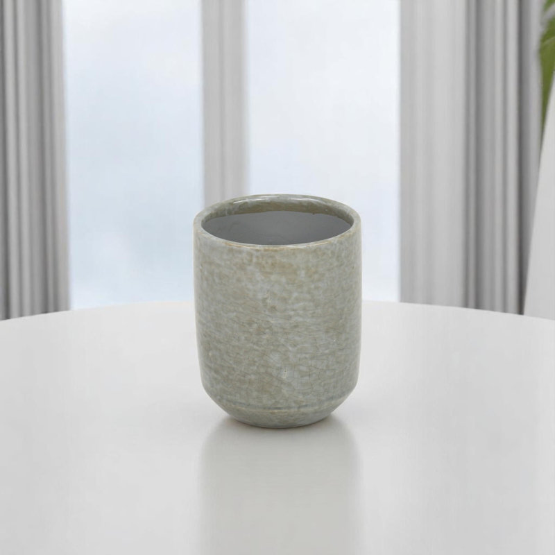 Grey Ceramic 20 Ounce Crackle Mosaic Round Distressed Pot Planter