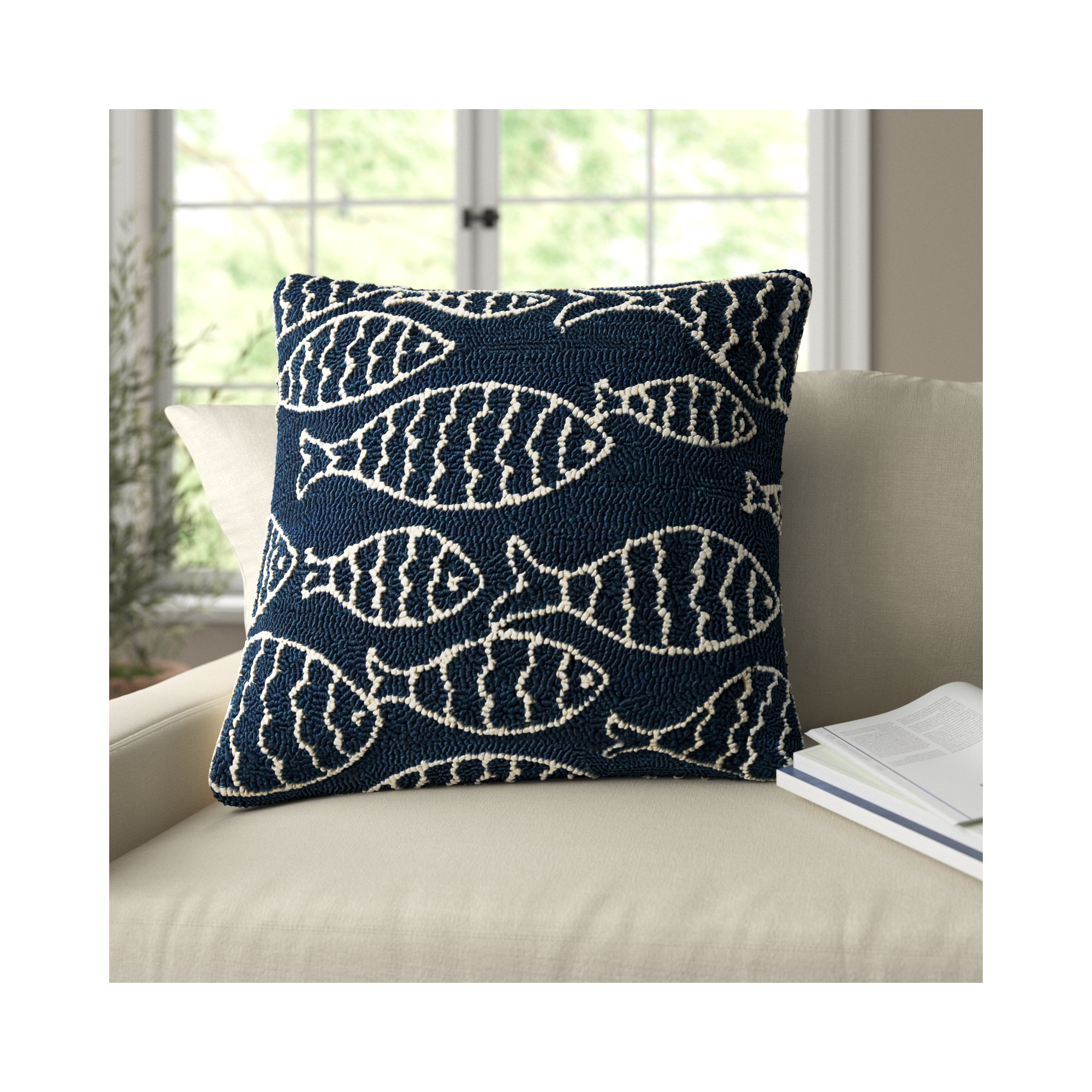 Cavett Embroidered Indoor/Outdoor Throw Pillow, Navy, Polyester/Polyfill