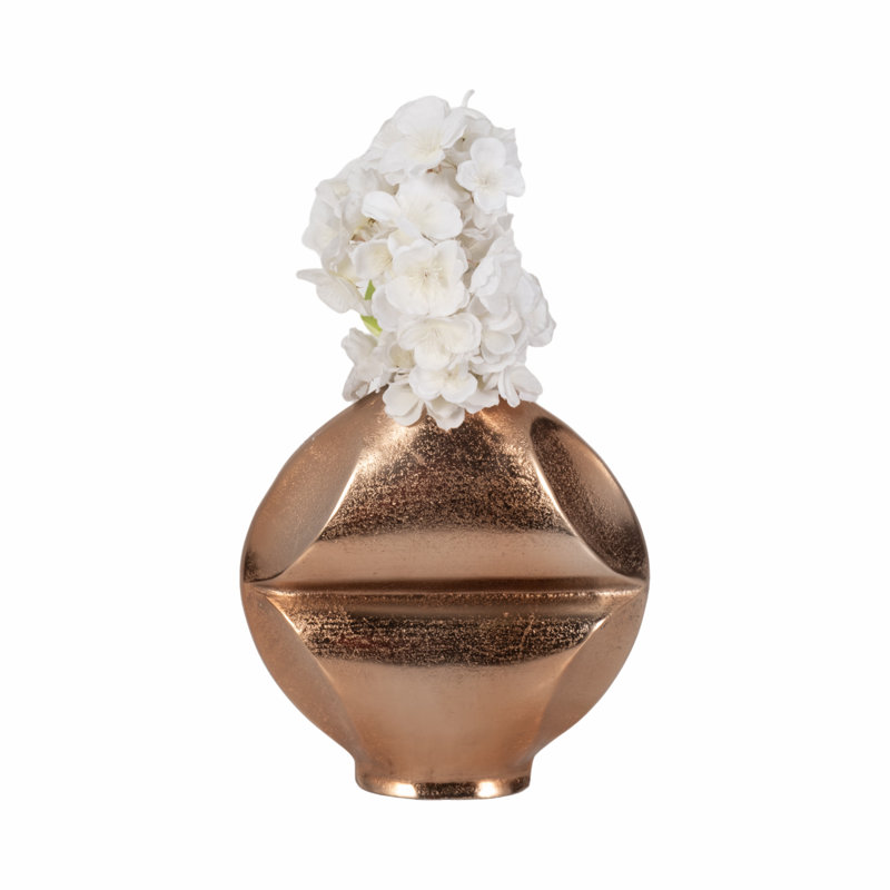 Sculptural Metal Vase with Unique Angular Shape for Home Decor - Contemporary Tall Flower Vase for Dining Room Table or Bedroom Decor - Gold