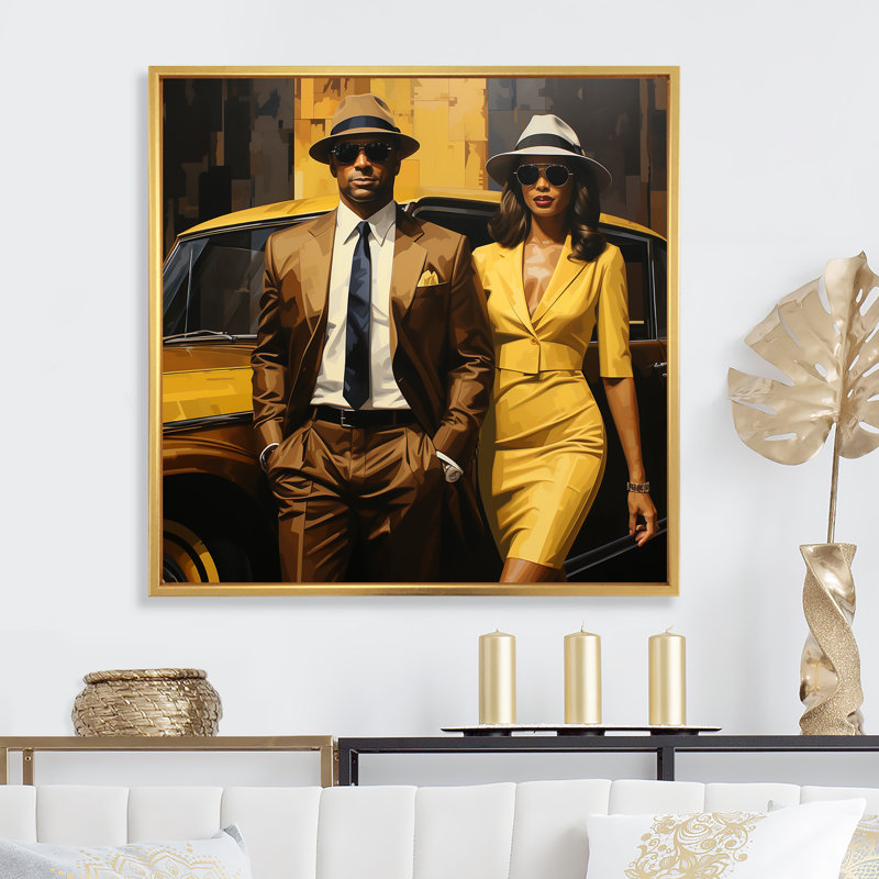 Couple afro-américain de Harlem's Renaissance I - art mural Harlem Renaissance, Cadre flottant doré, 36" H x 36" W