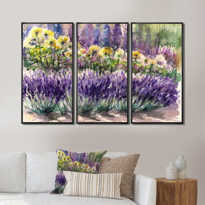 «Roses and Delphinium Blooming Garden», ensemble d'art mural sur toile à motif floral