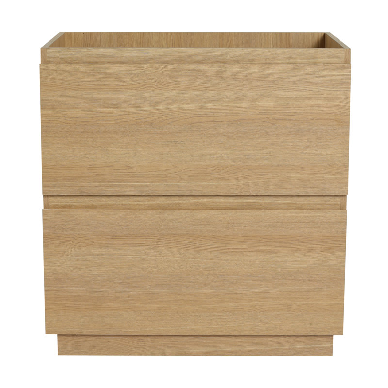 Meuble-lavabo 30 po - Meuble-lavabo moderne à double tiroir pour armoire autoportante en bois d'ingénierie teinté chêne, avec tiroir, look, bois, robinet pré-percé