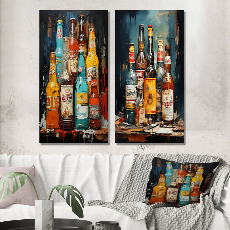 Ensemble de 2 bouteilles décoratives Urban Pint, H 28 po x l 25 po, Toile tendue