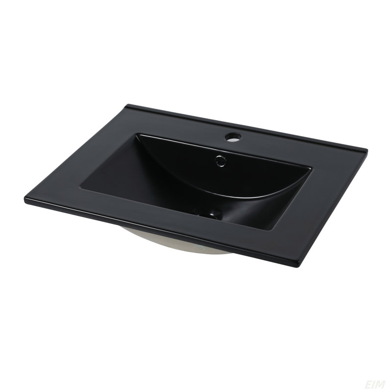 Plateau de meuble-lavabo en céramique 24 po, P 24 po x l 18,3 po x H 6,7 po (seulement le lavabo), Noir