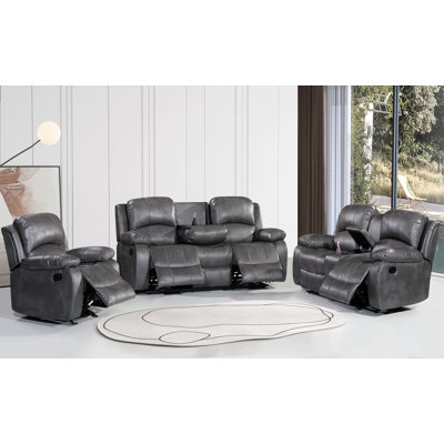 Destrier 3 Piece Faux Leather Reclining Living Room Set